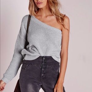 Grey one shoulder jumper